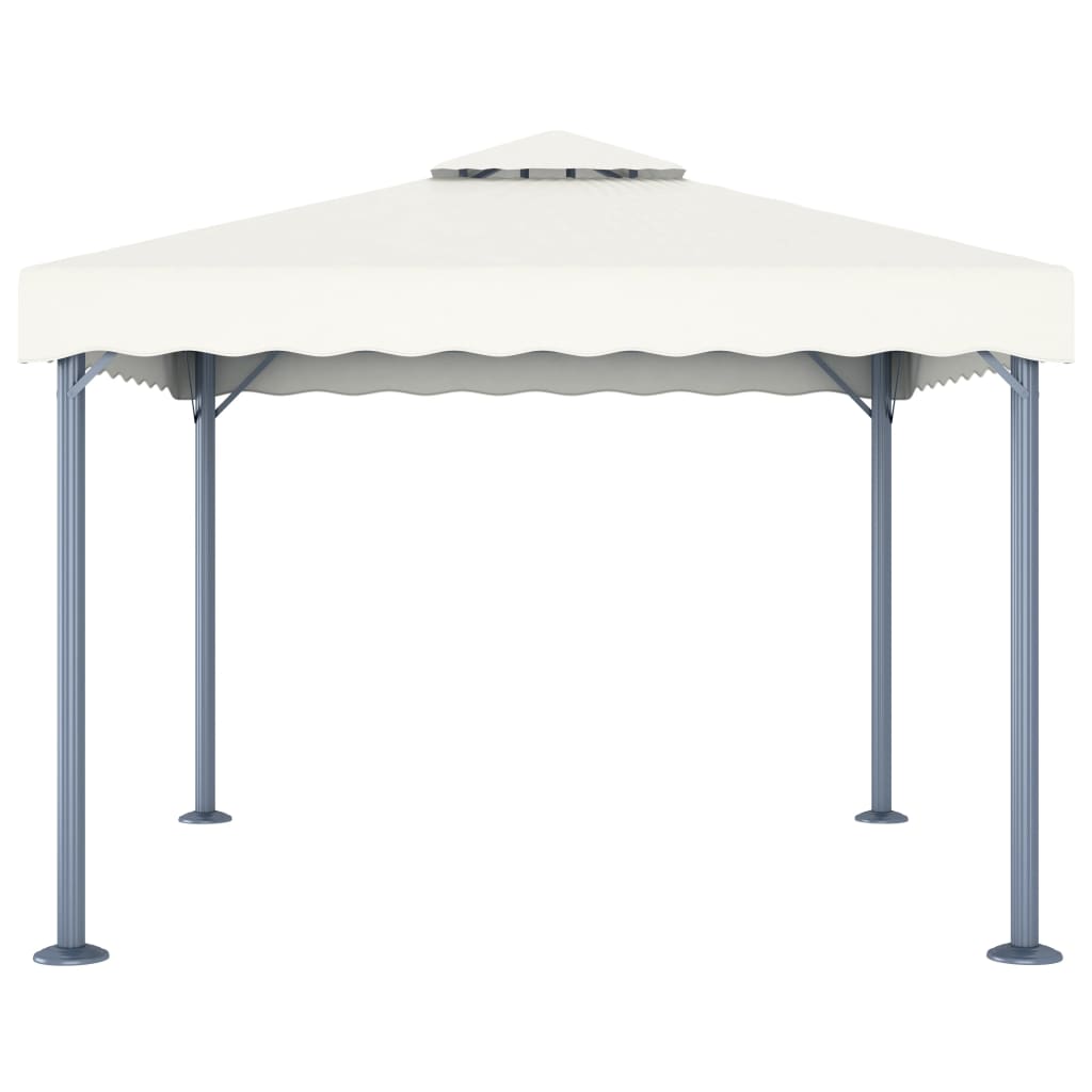 Paviljong med LED-strenglys 300x300 cm kremhvit aluminium